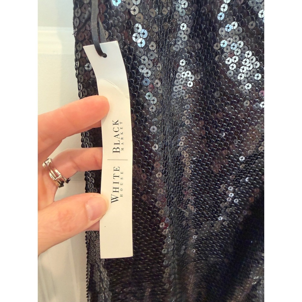 White House Black Market Legacy Black Sequin Wide Leg Pants Size 4R New - Picture 3 of 7